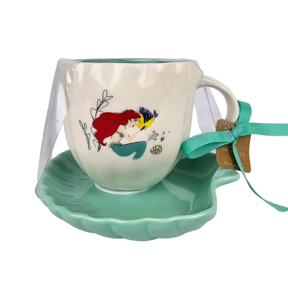 Disney Rae Dunn The Little Mermaid ARIEL UNDER THE SEA Tea Cup And Shell Saucer